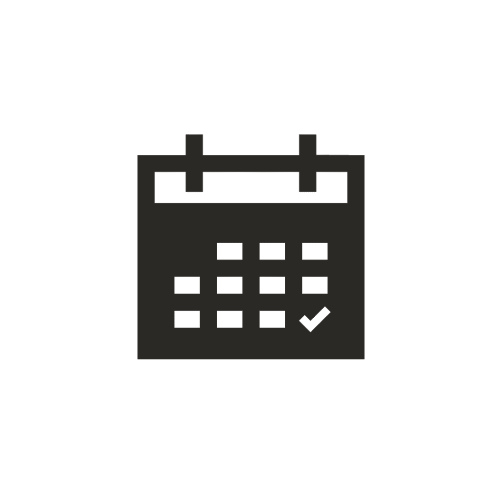 A black icon of a calendar with the last day of the month checked off.